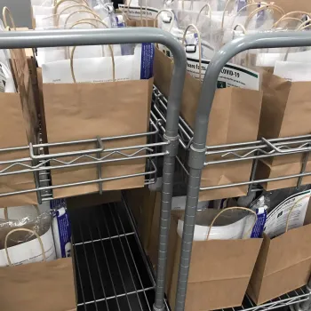 Jurors received kits with a face shield, cleaners, a water bottle, a disposable badge, and instructions for staying safe.